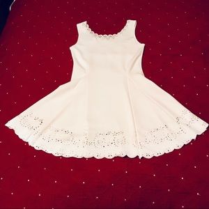 White sleeveless flare dress w/ lace cutouts s6